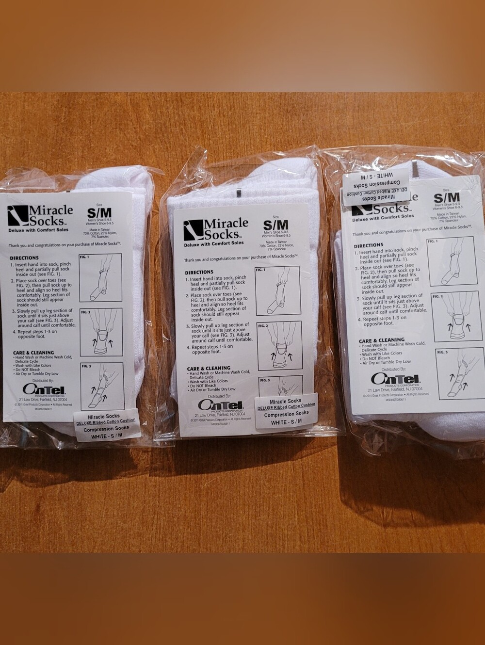 Ontel Miracle White Compression Socks S/M Lot of 3 New